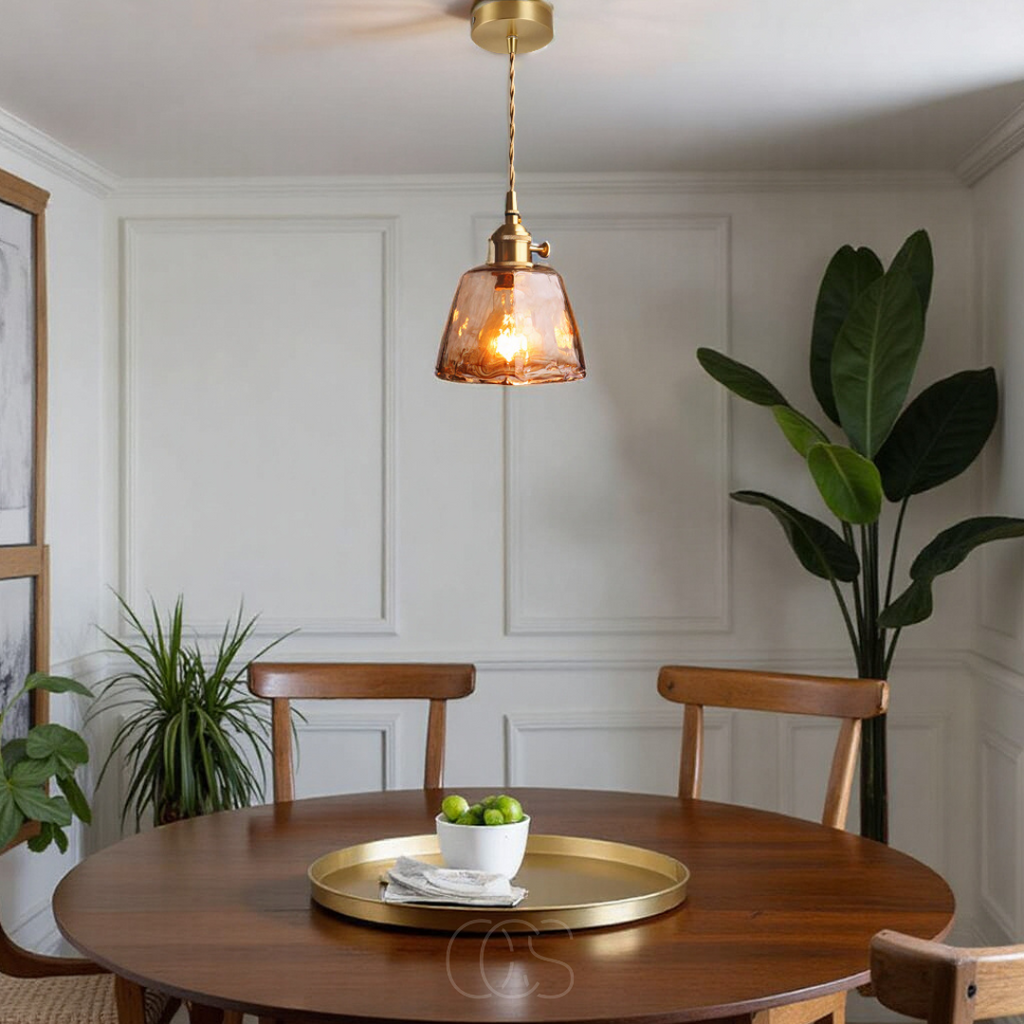 Vivrek - Lámpara Colgante de Vidrio Ámbar – Luz Cálida y Diseño Elegante