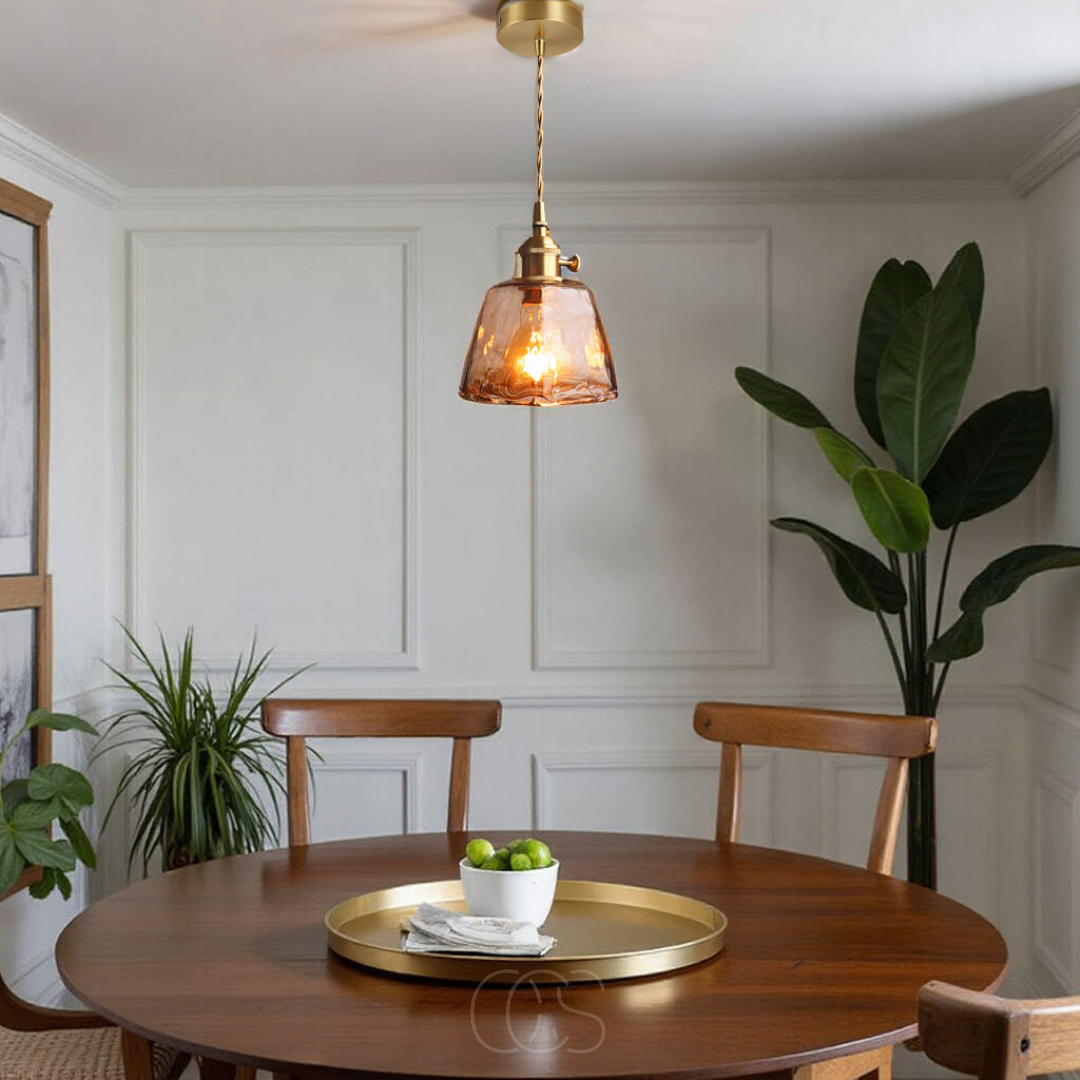 Vivrek - Lámpara Colgante de Vidrio Ámbar – Luz Cálida y Diseño Elegante