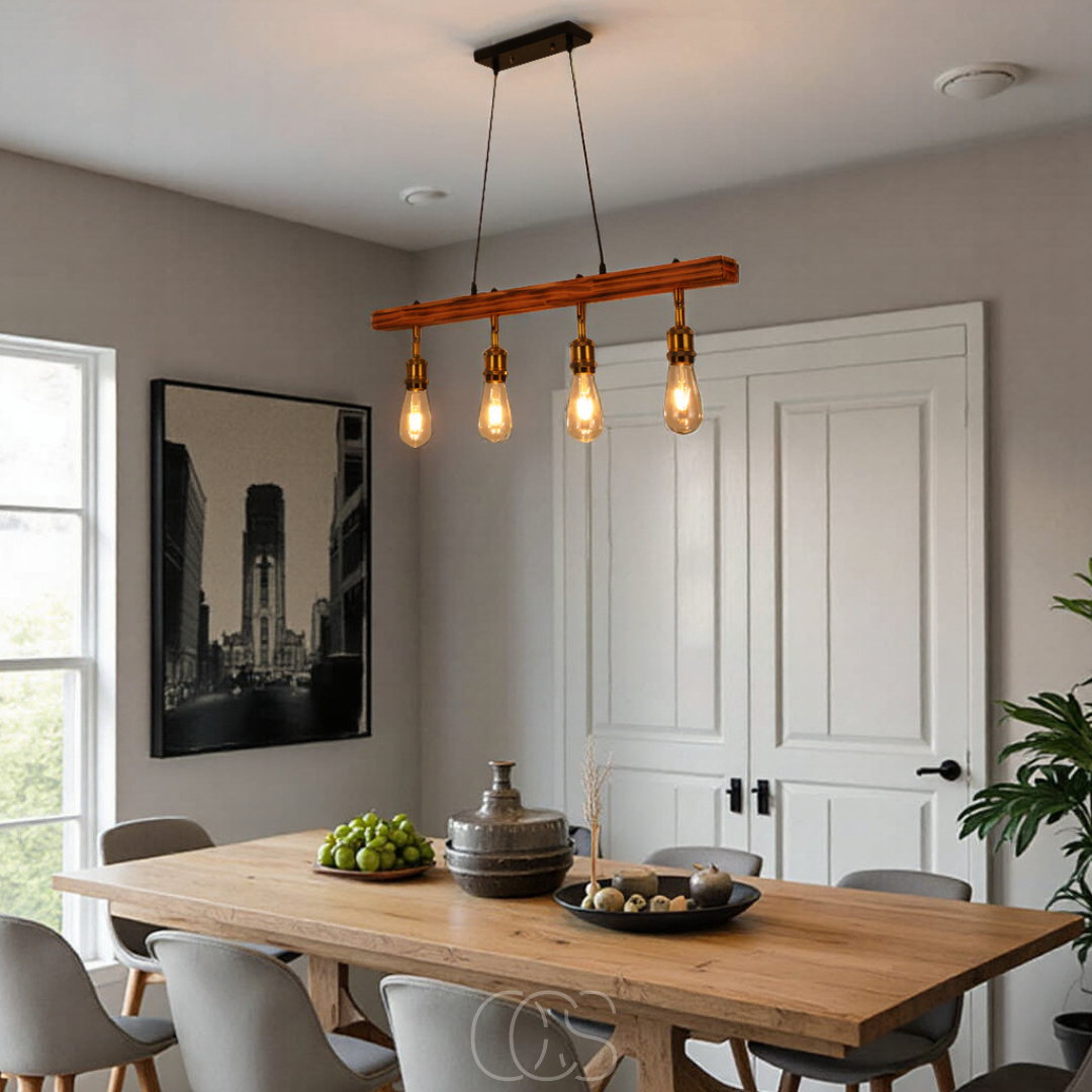 Vivrek - Ceiling lamp 4 lights - multi-light ceiling lamp wood & metal