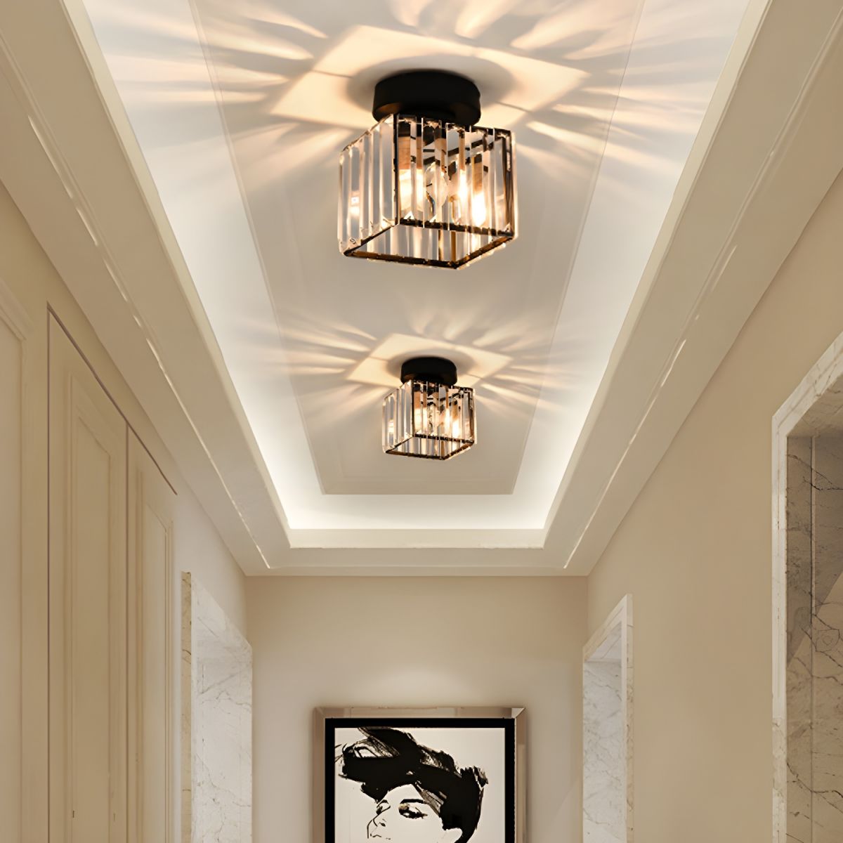 Vivrek - Crystal ceiling lamp - Black Metal & K9 Crystal flush mount