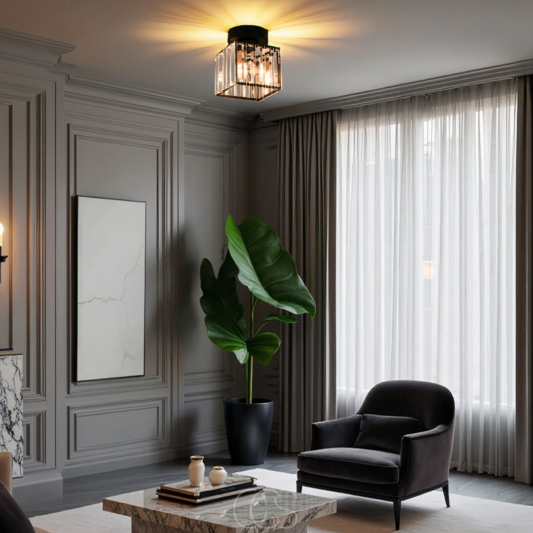 Vivrek - Crystal ceiling lamp - Black Metal & K9 Crystal flush mount