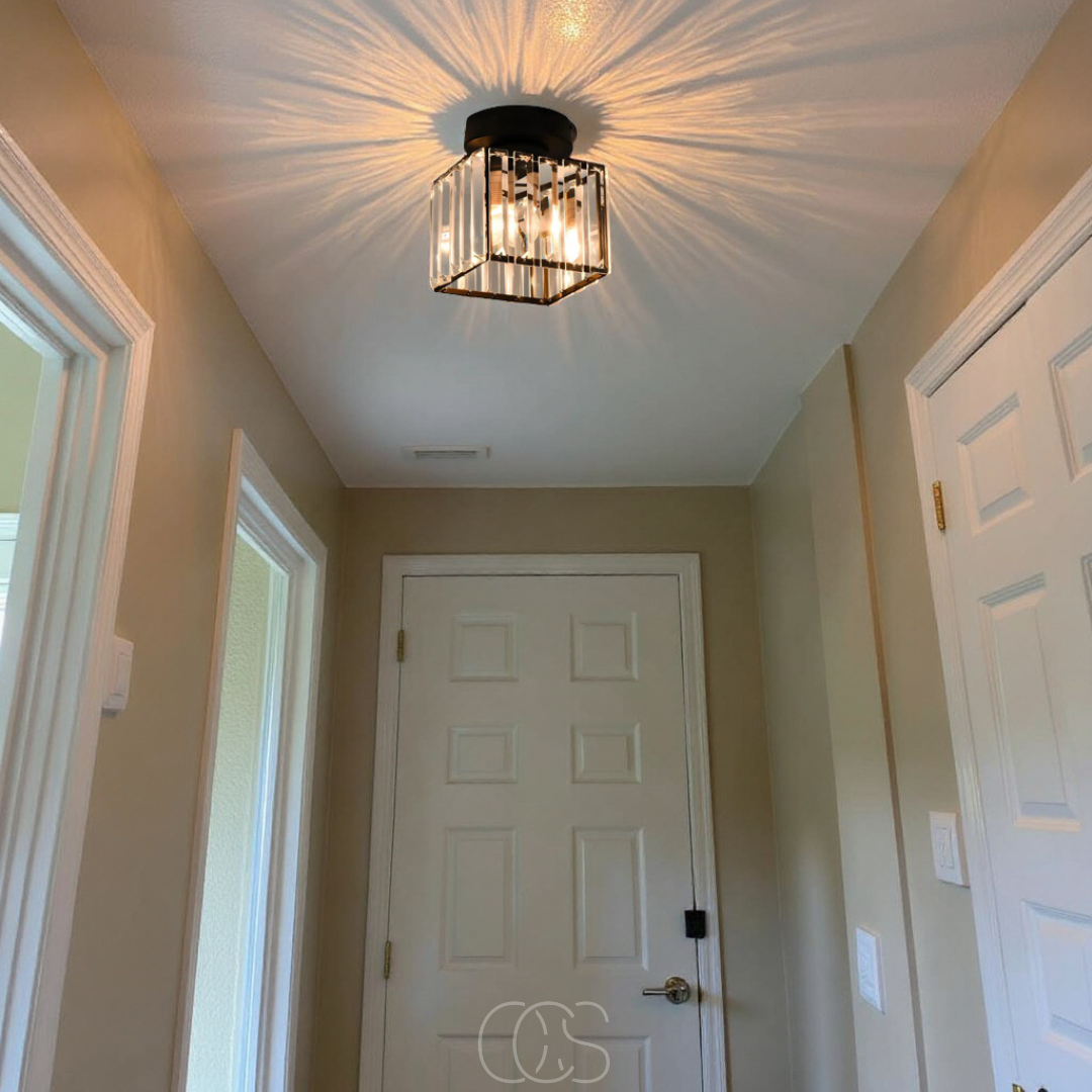 Vivrek - Crystal ceiling lamp - Black Metal & K9 Crystal flush mount