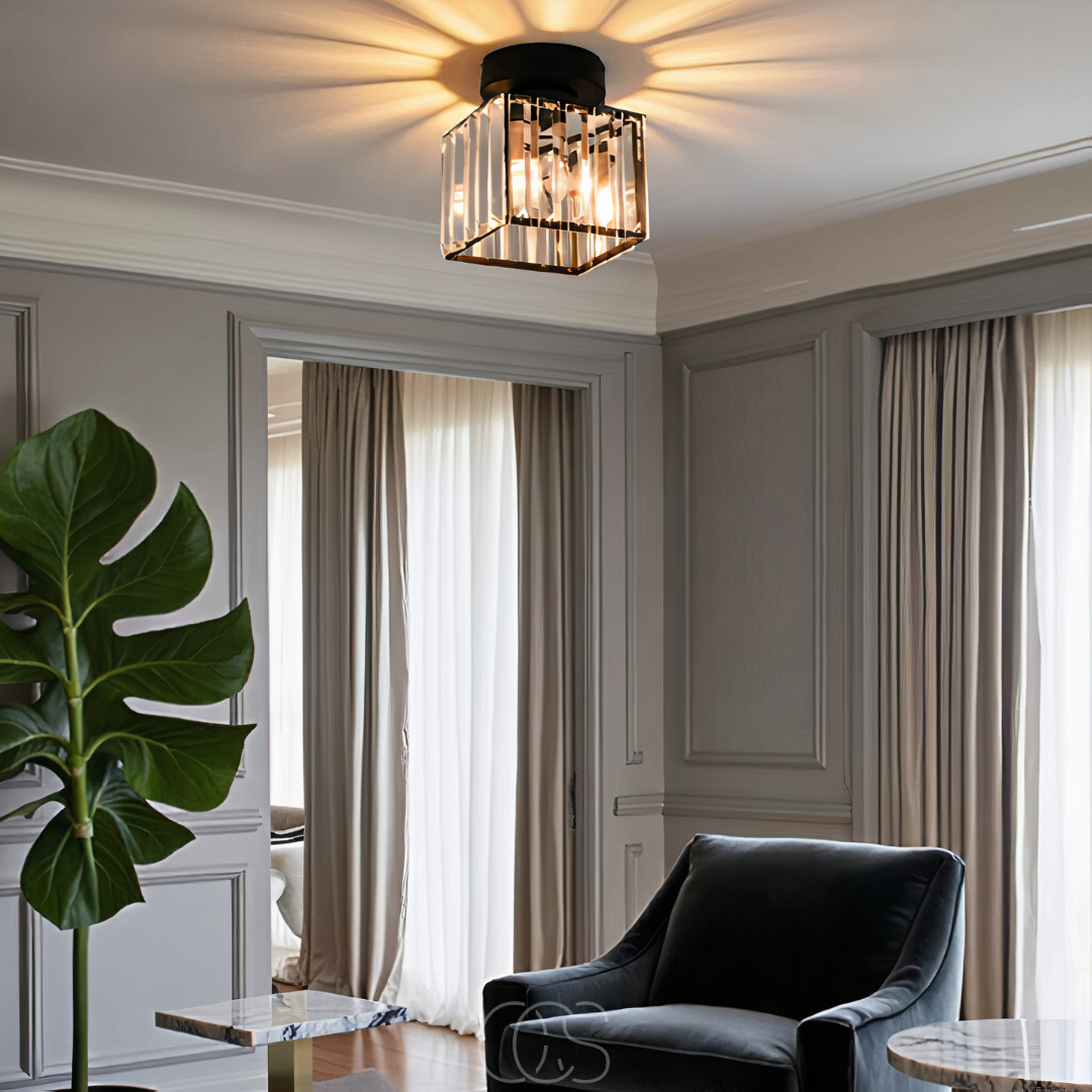 Vivrek - Crystal ceiling lamp - Black Metal & K9 Crystal flush mount