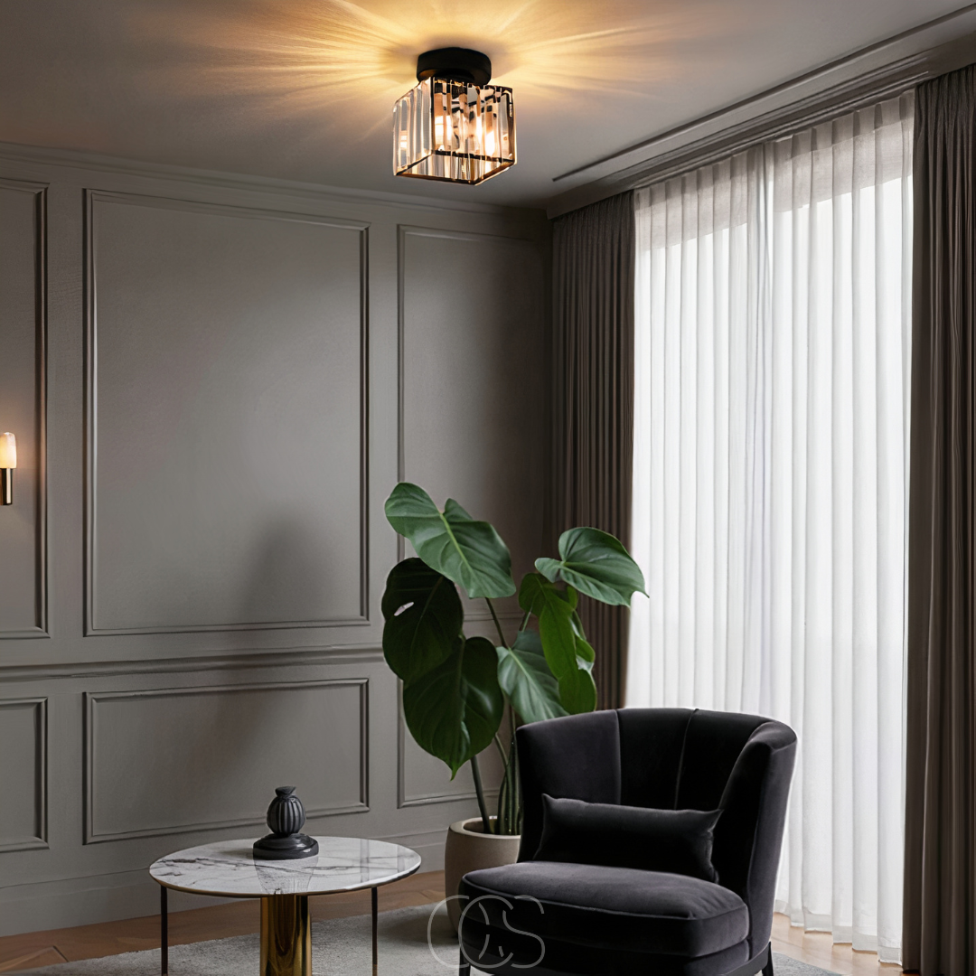 Vivrek - Crystal ceiling lamp - Black Metal & K9 Crystal flush mount