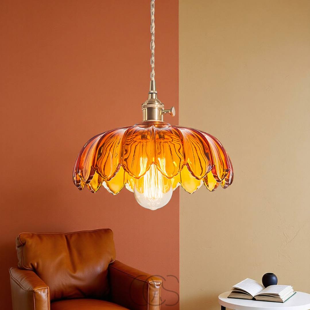 Vivrek - Lámpara Colgante de Cristal en Forma de Flor - Diseño Vintage