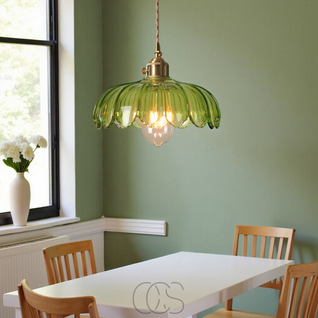 Vivrek - Lámpara Colgante de Cristal en Forma de Flor - Diseño Vintage