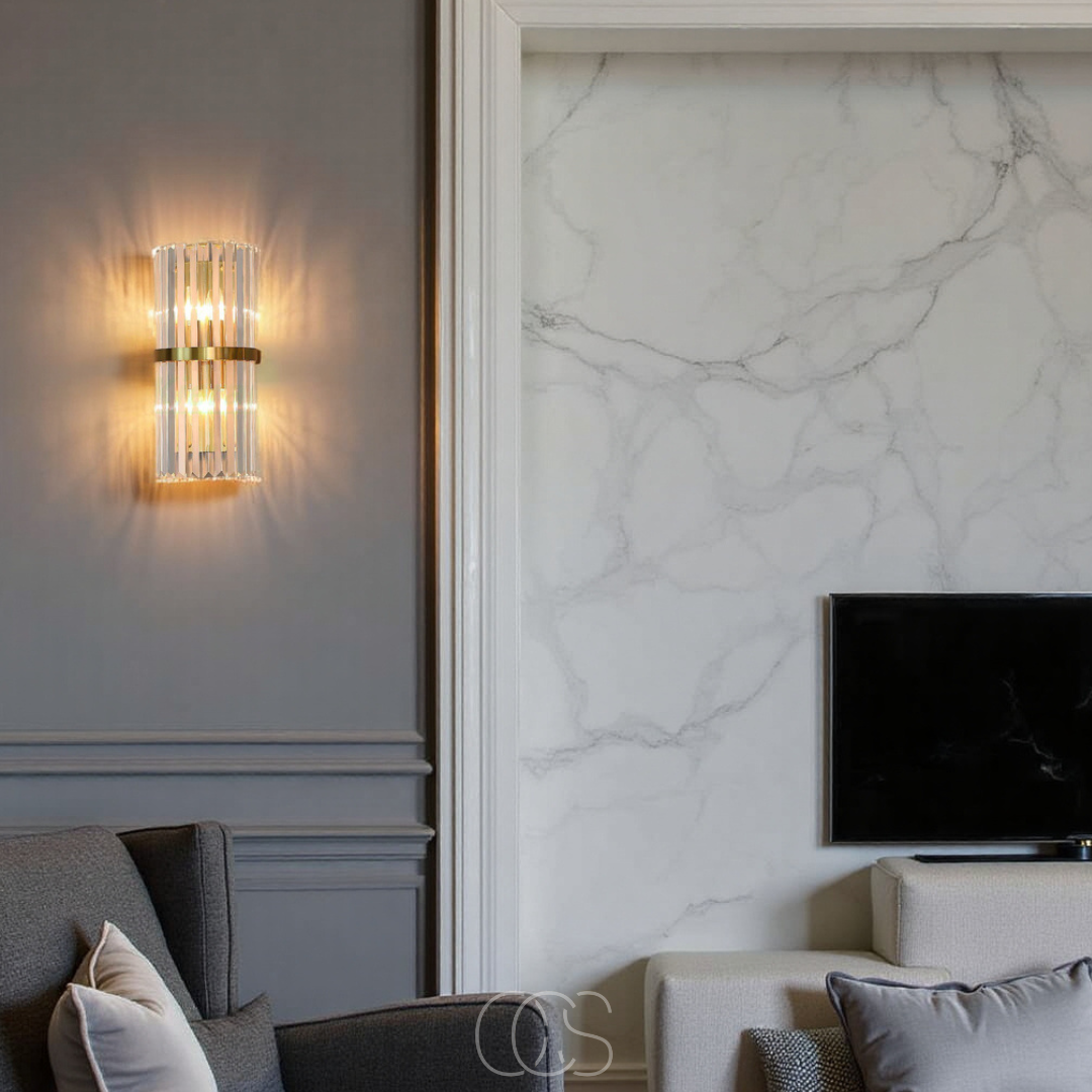Vivrek - Lámpara de Pared de Cristal de Lujo - Acero Inoxidable y Cristal