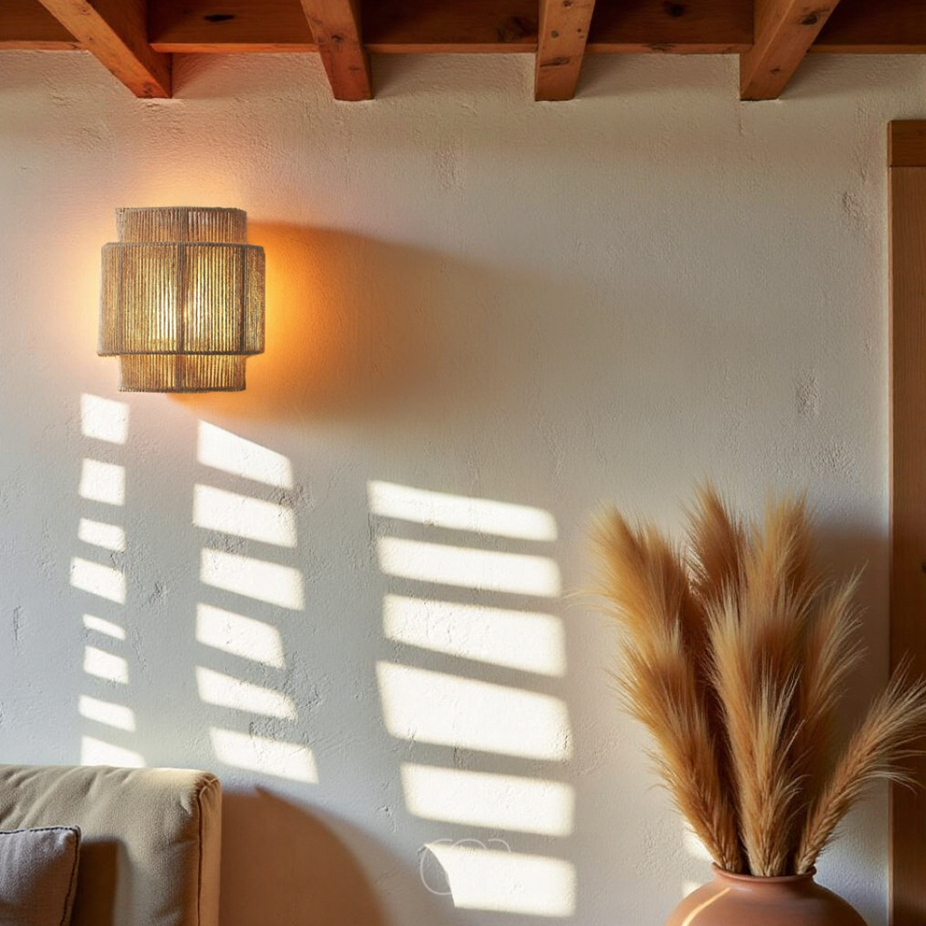 Vivrek - Lámpara de Pared Boho de Ratán