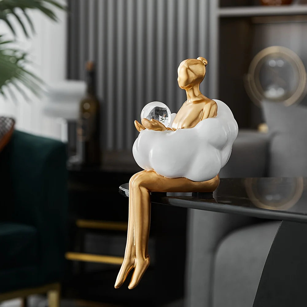 Vivrek - Escultura de Mujer Leyendo en Nube - Objeto de Arte en Resina
