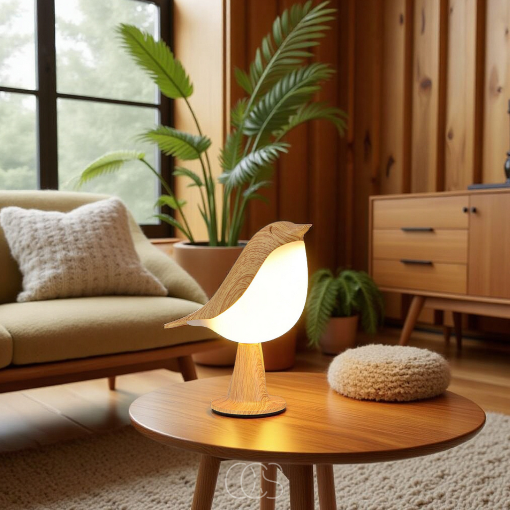 Vivrek - Lámpara de Pájaro de Madera - Lámpara de Mesa Inalámbrica con Luz Cálida