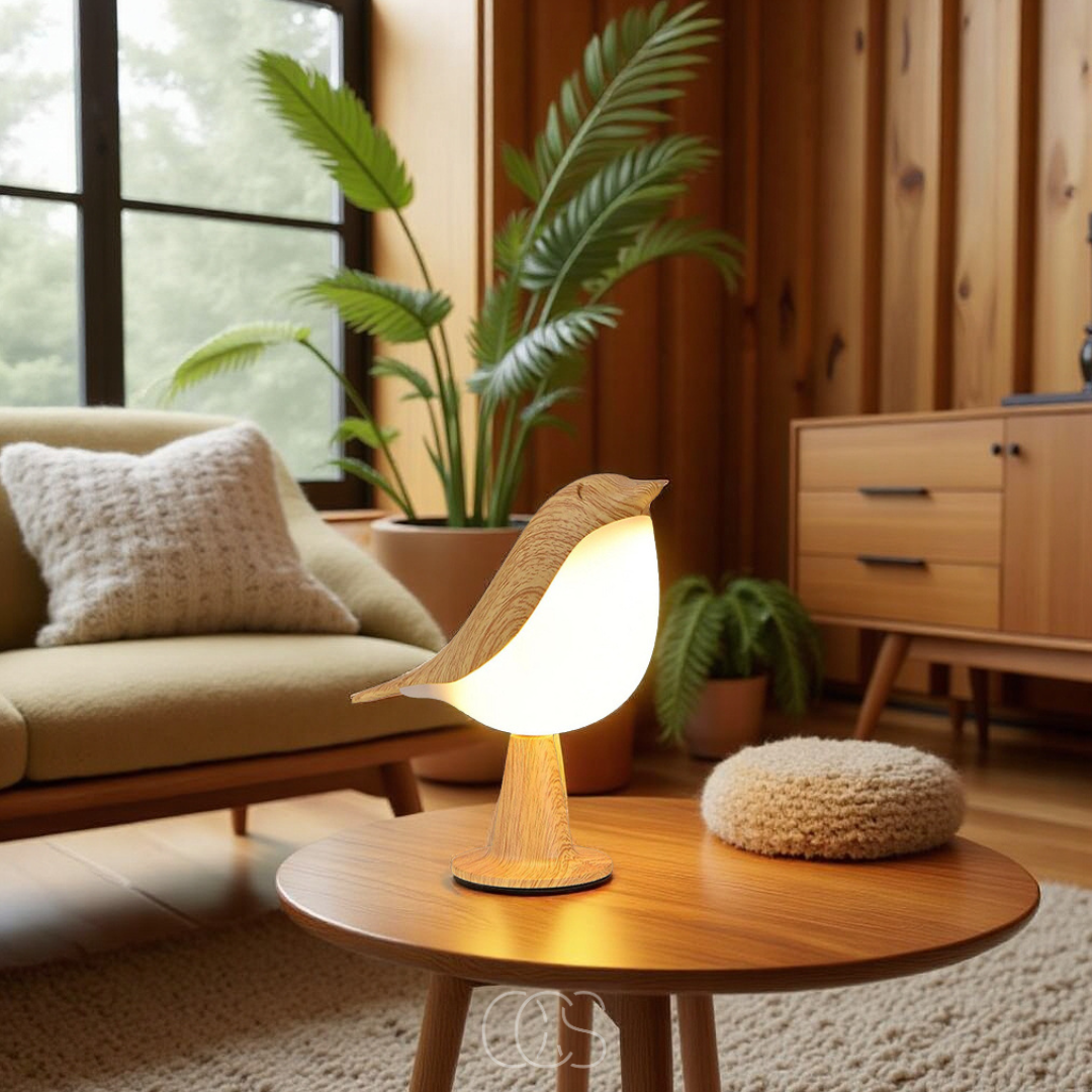 Vivrek - Lámpara de Pájaro de Madera - Lámpara de Mesa Inalámbrica con Luz Cálida